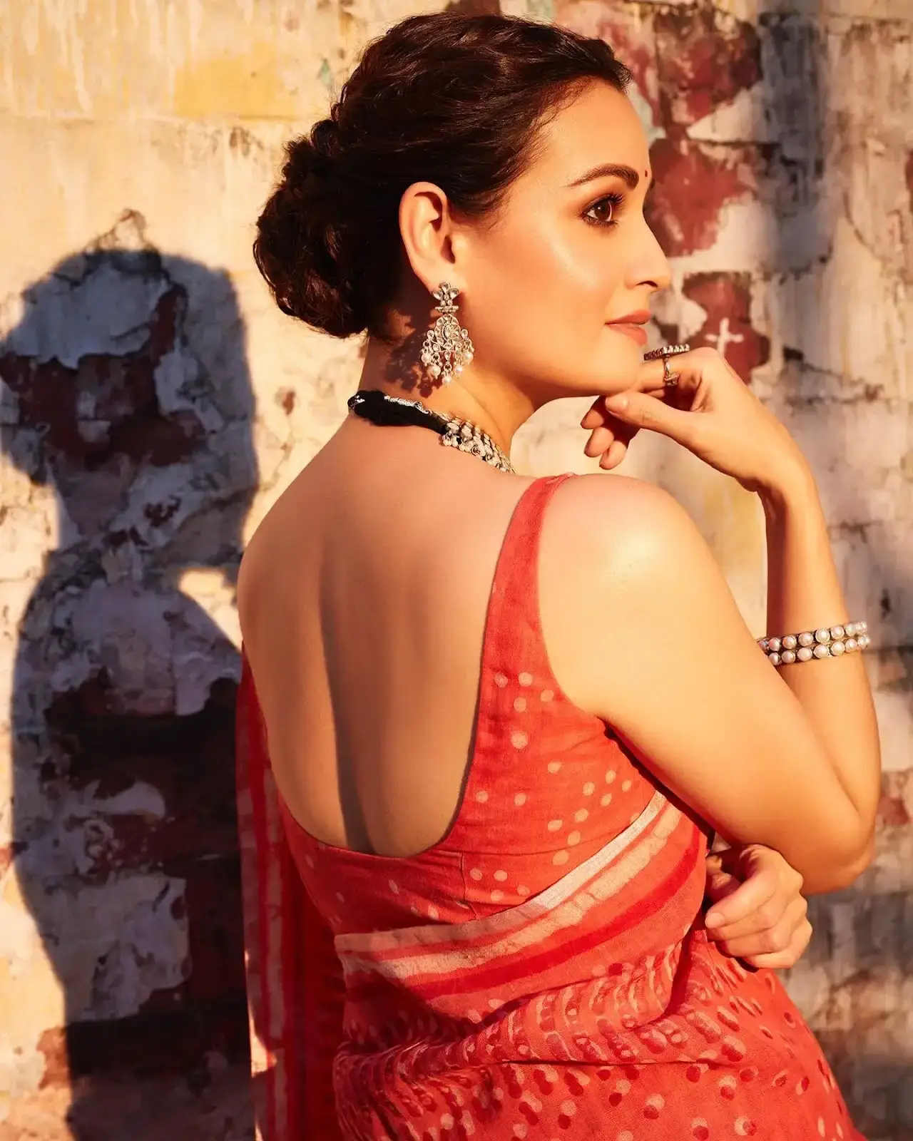 Indian Actress Dia Mirza Images In Traditional Red Saree